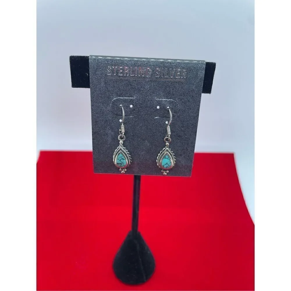 New Marsala Sterling Silver Dyed Turquoise Blue Howlite Drop Hook Earrings Gift